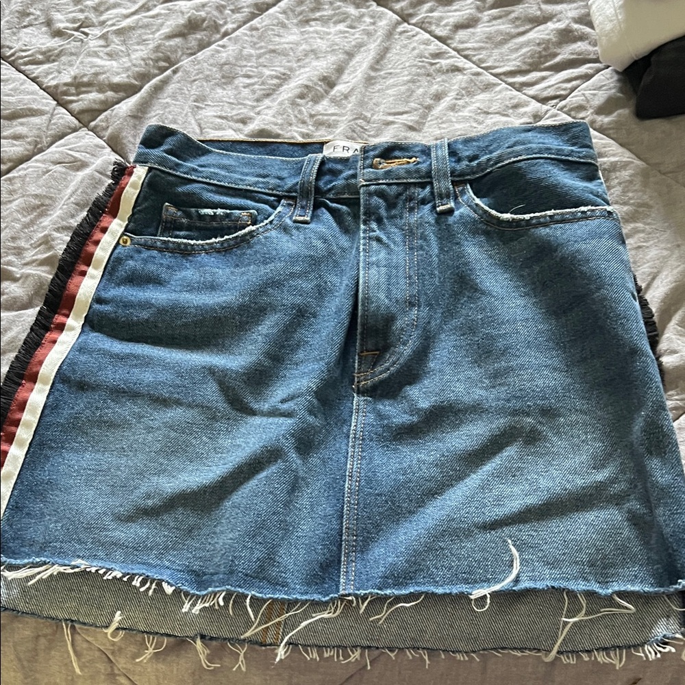 Frame Denim Mini Skirt with Striped Detail